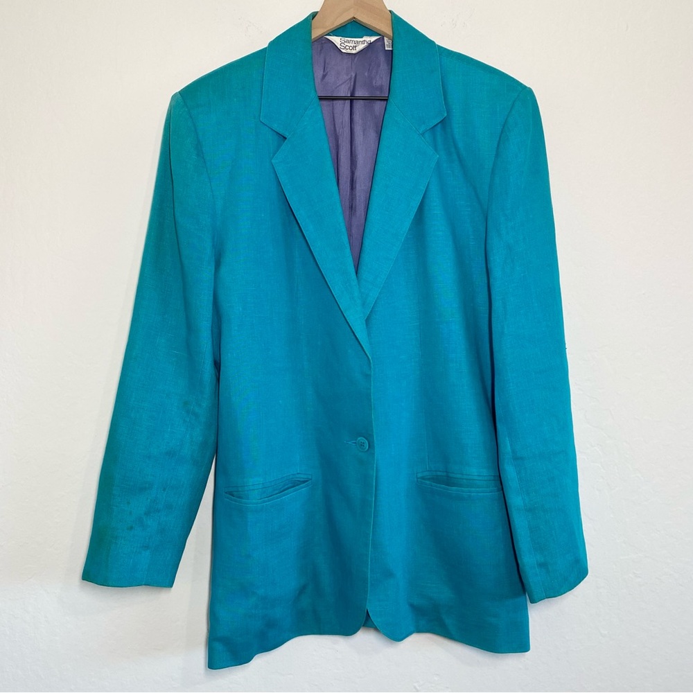 Samantha Scott Vintage Women’s 10 Long Linen Single button blazer Jacket Coat